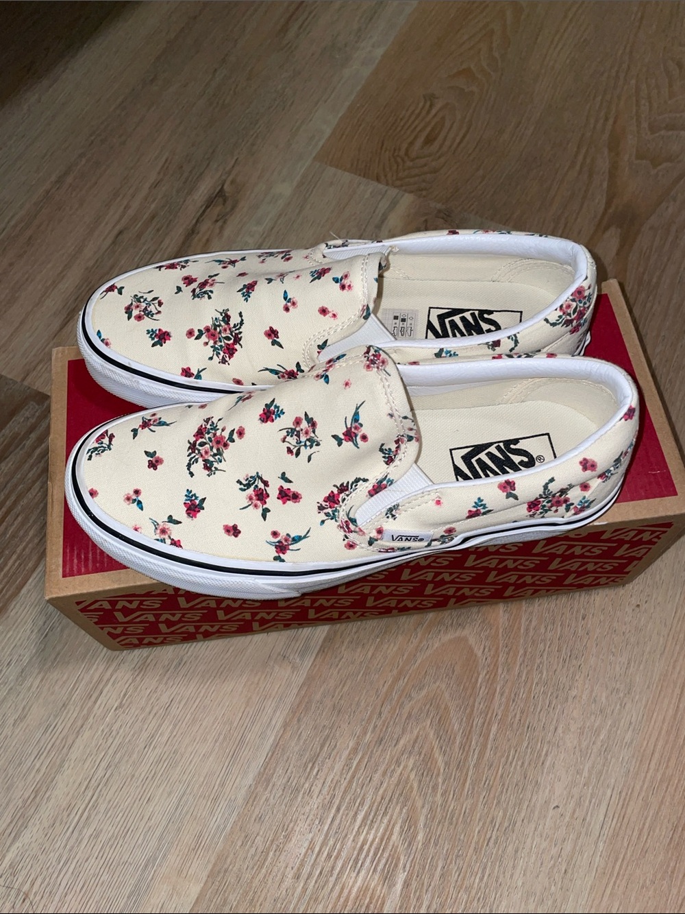 Vans Slip-On Floral Canvas Sneakers - Cream with Pink and Green Flowers